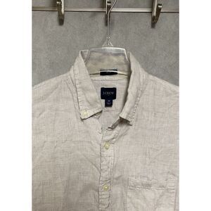 J Crew Shirt Men‎ M Gray Micro Check Slim Linen Button Up Hybrid Casual Academia